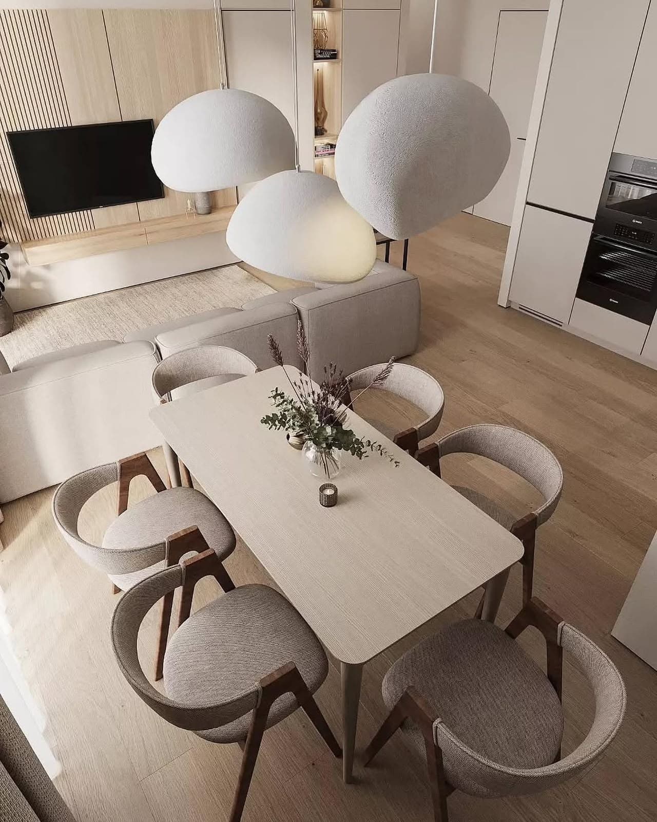 Dining area interior design with custom furniture