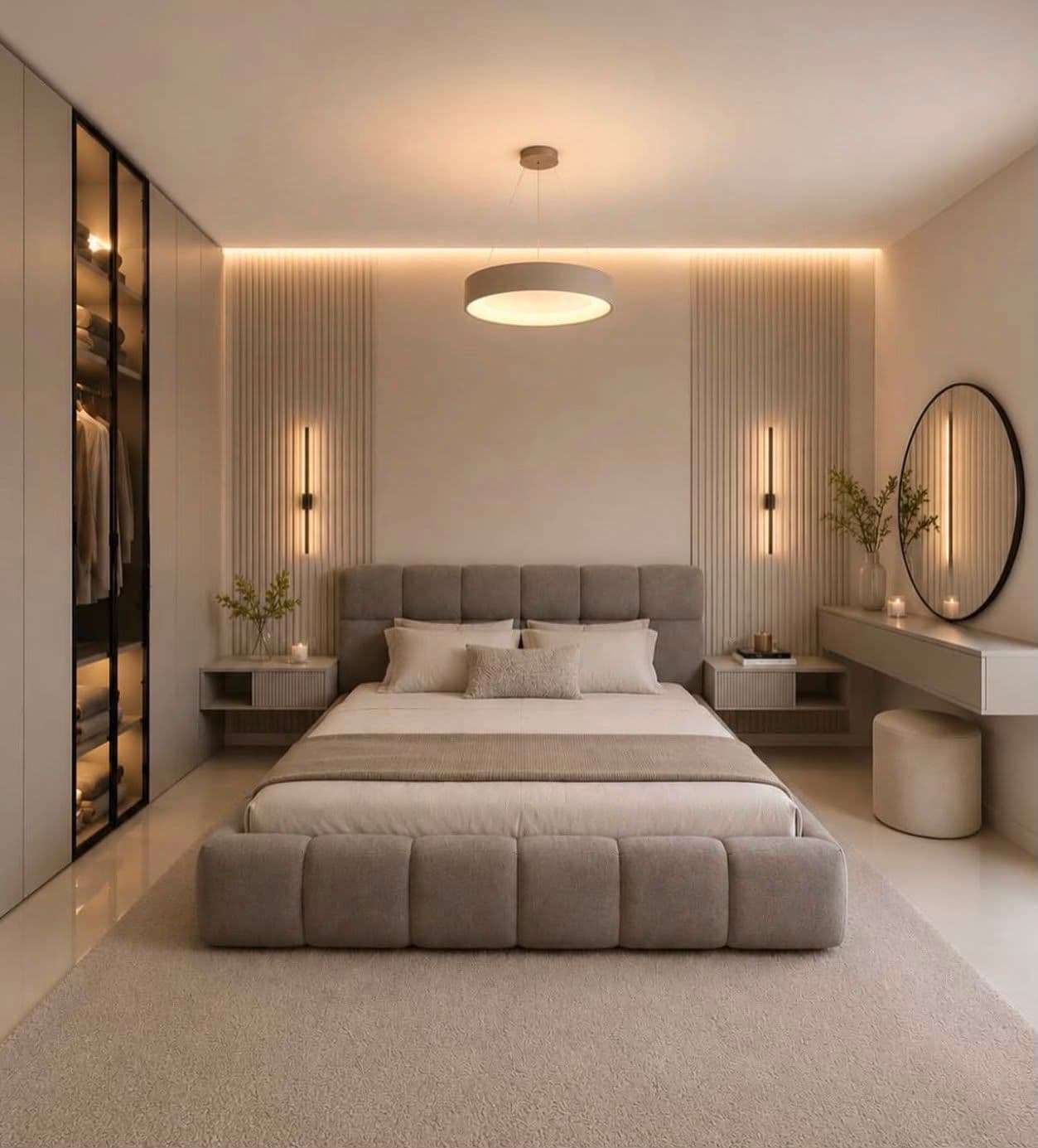 Residential bedroom interior design with fitted wardrobe