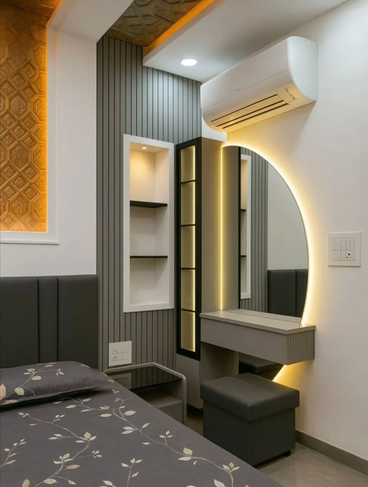 Custom dressing unit joinery with backlit mirror